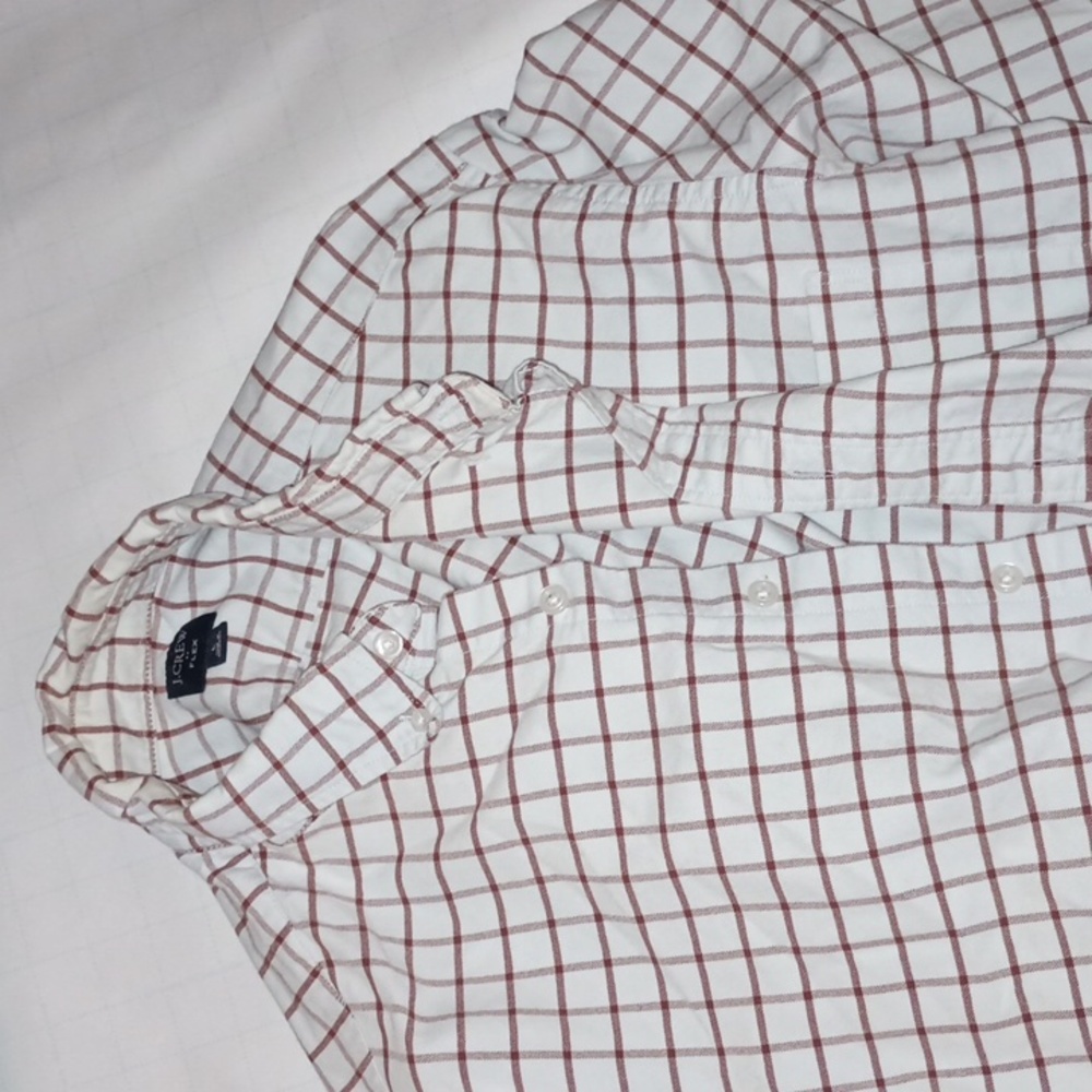 Long sleeved shirt, white with brown squares and 100 Percent Cotton by J.Crew.